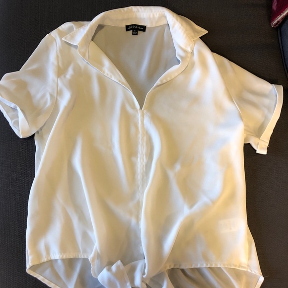 Sheer white collared tie front top - Picture 1 of 2